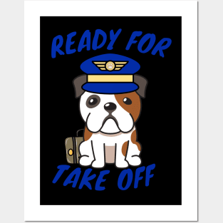 Funny English bulldog is a pilot Posters and Art